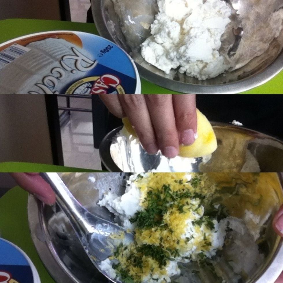Mix ricotta with lemon juice , lemon zest and chopped tarragon and season with salt