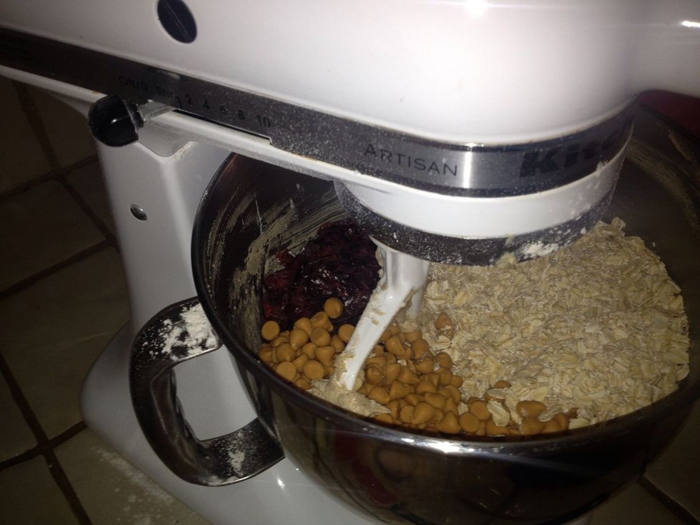 Mix slow, as to not overwork dough, just to combine well.