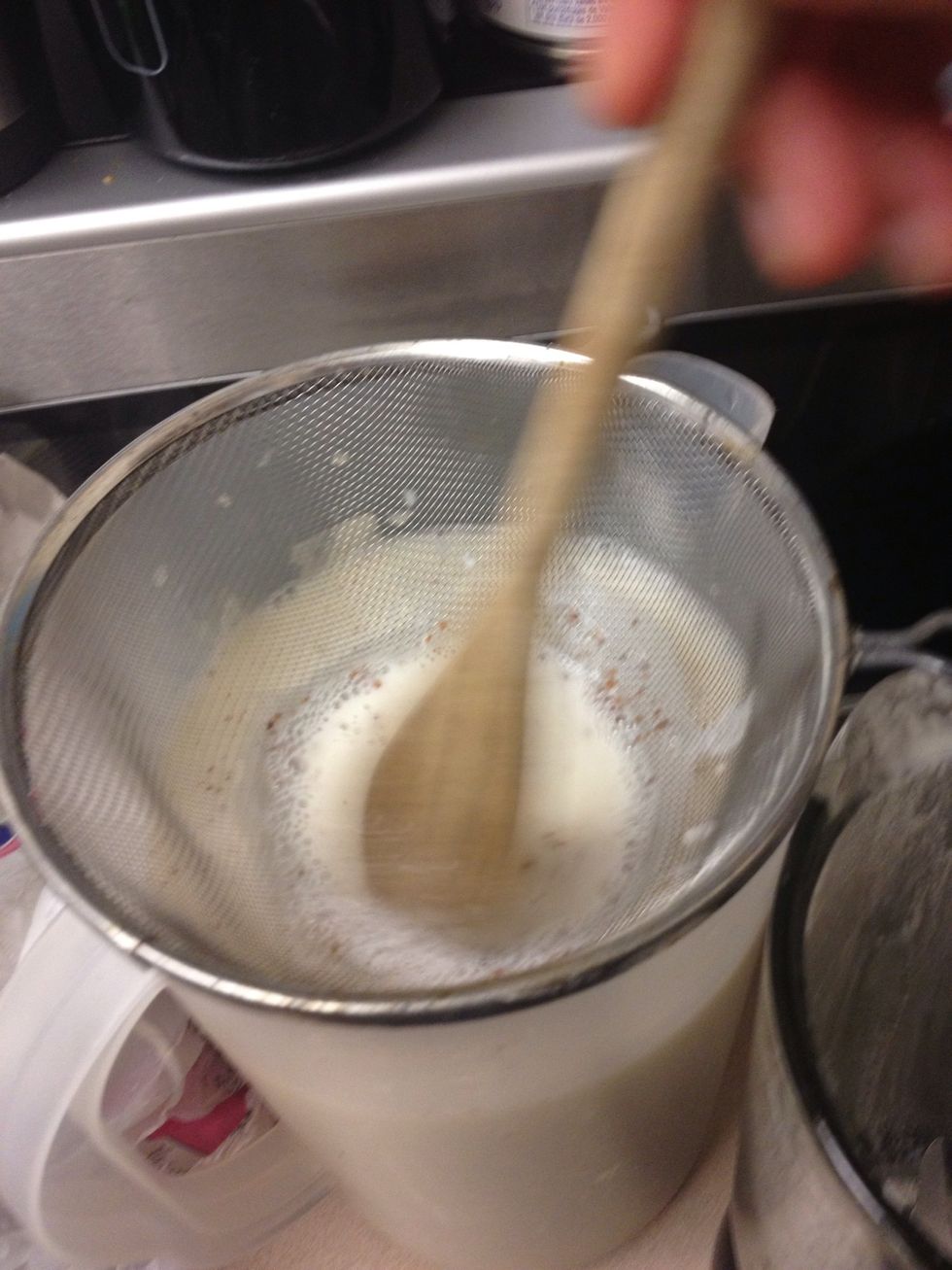 Mix so that it all goes down. Throw the rest away.
