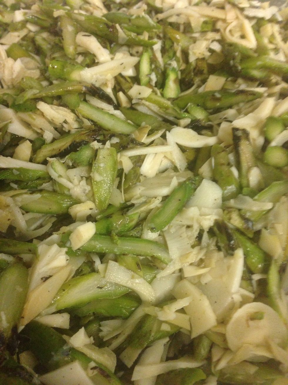 Mix the asparagus whit the palm hearts and artichoke, put some lemon juice