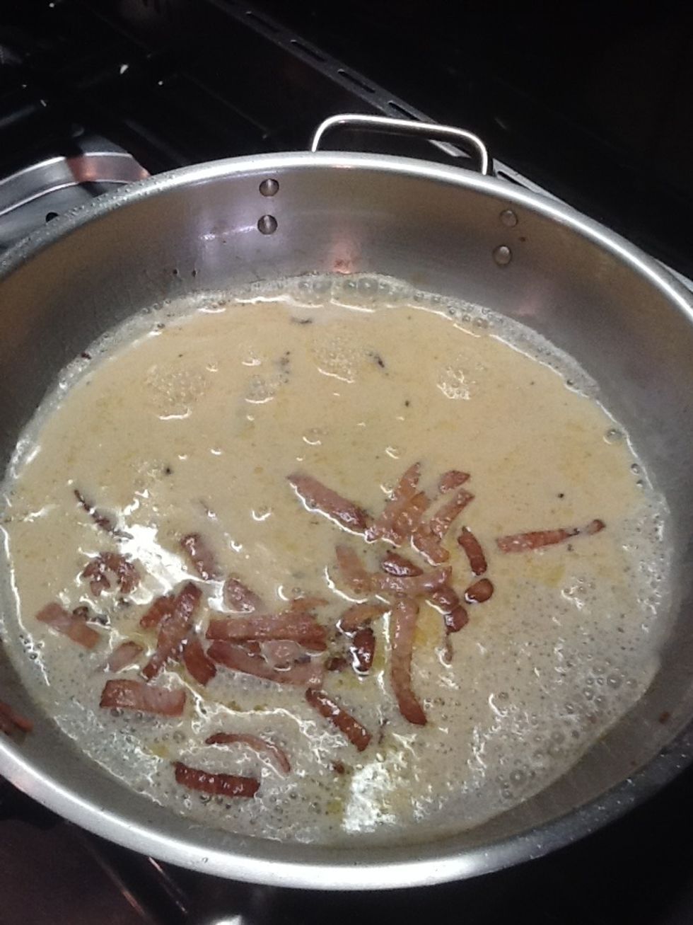 Mix the bacon with evaporated milk
