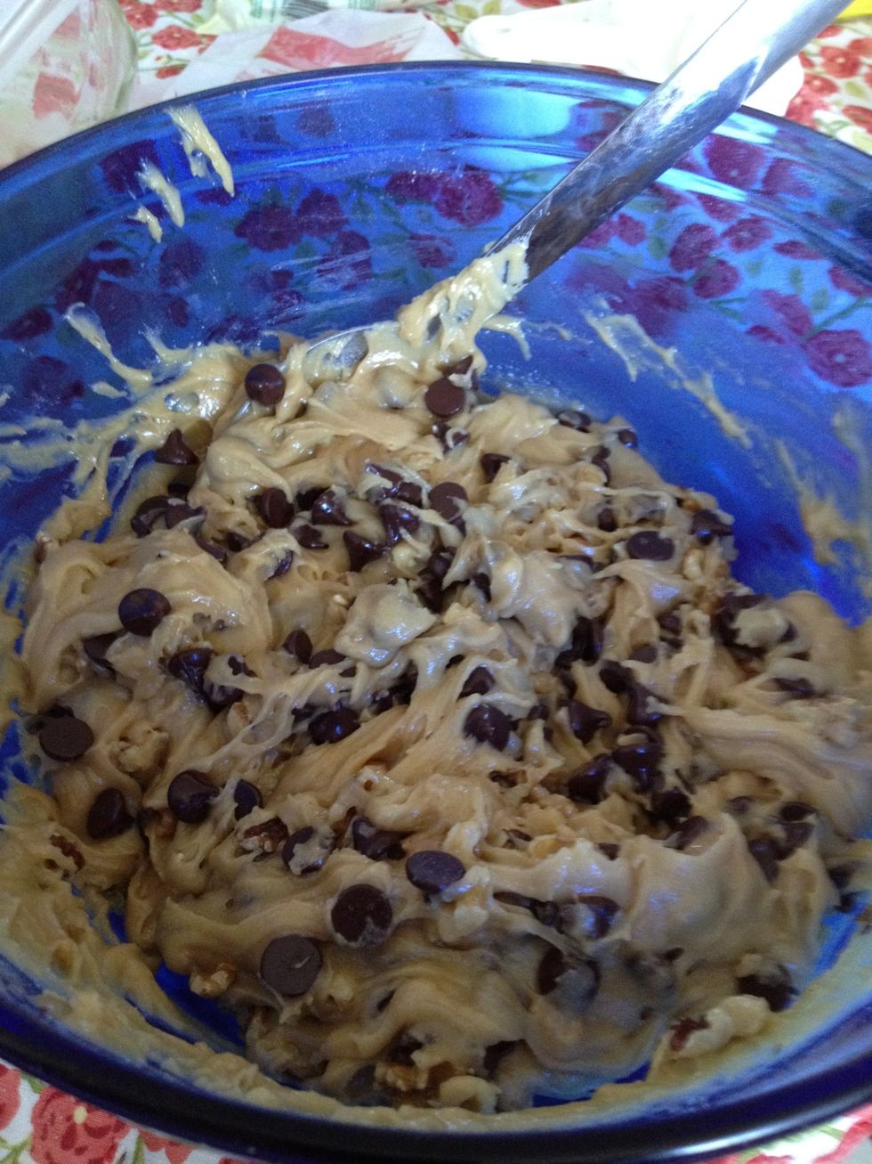 Mix the batter well. Oops you got some on your finger - I guess you'll have to lick it off.