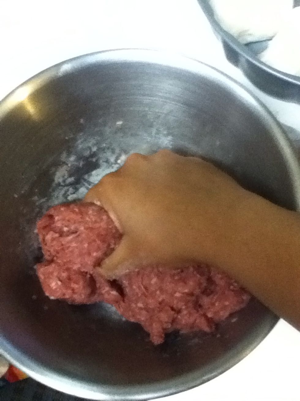 Mix the beef really well for about 15 minutes