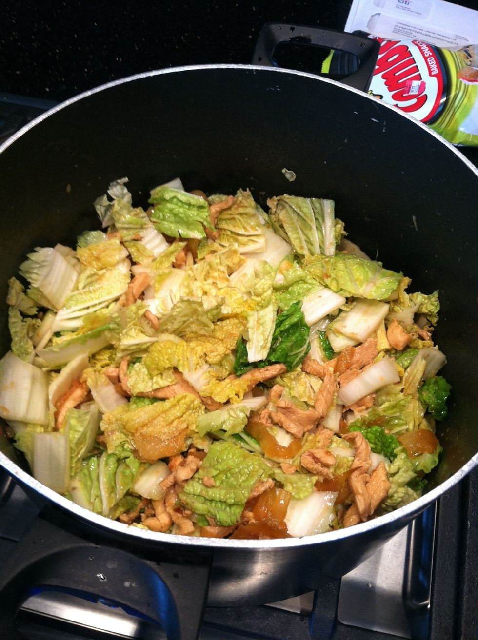 Mix the bok Choy with the chicken