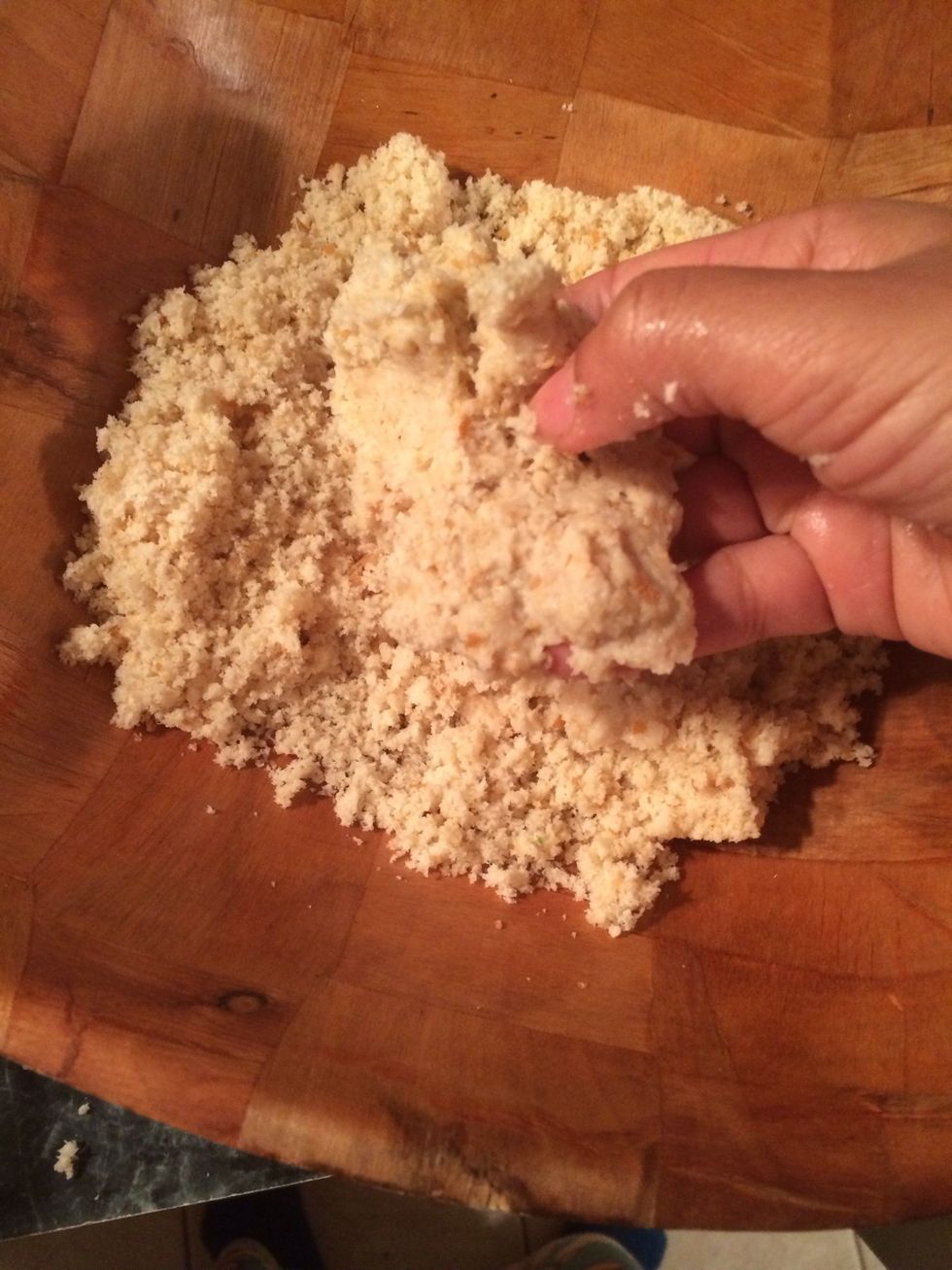 Mix the breadcrumbs well until all is moistened and stays together when pressed. No worries, the meatloaf won't taste like bread but it is essential to this recipe.