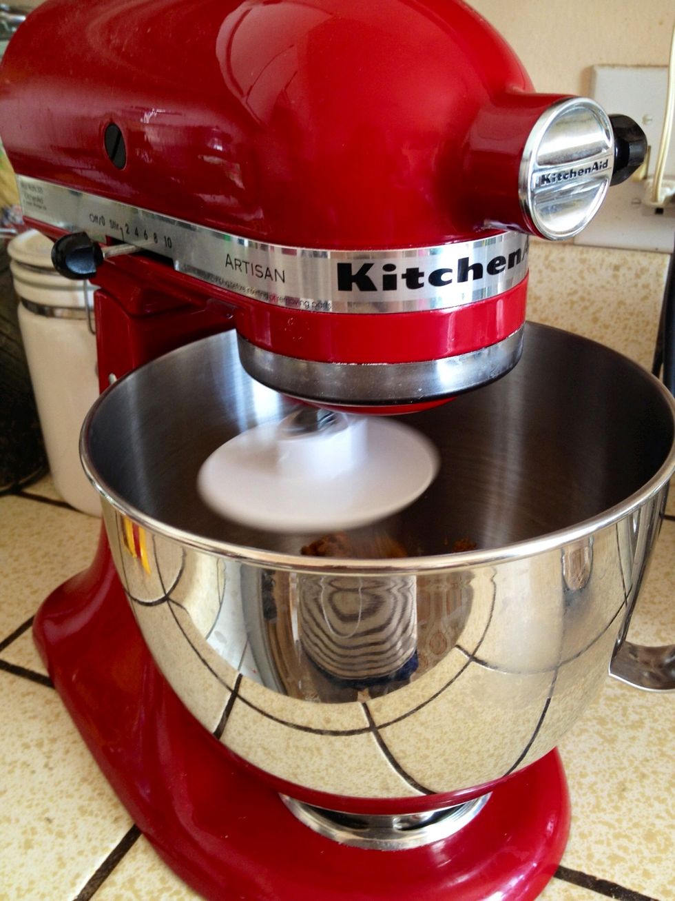 Mix the butter and brown sugar on medium speed until light, fluffy and combined well.