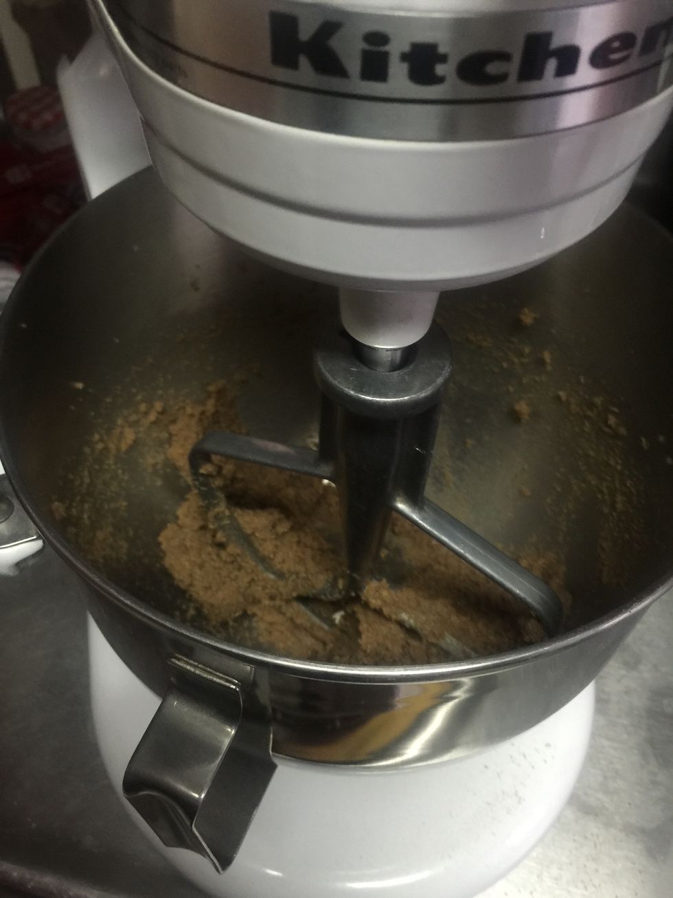 Mix the butter and brown sugar.