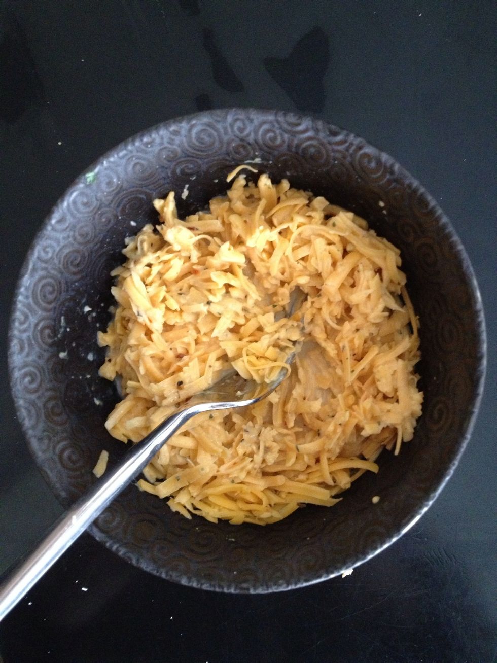 Mix the cheesy mixture together