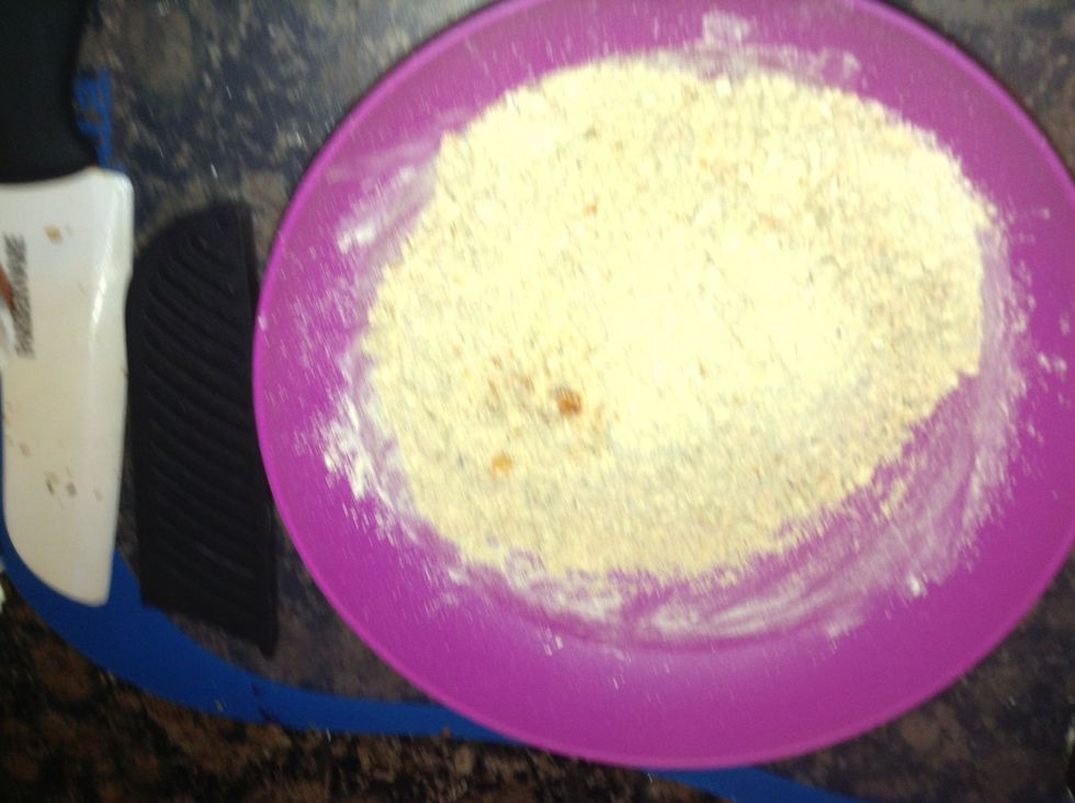 Mix the chickpea flour, coconut, peanut powder, chilli powder, salt and sugar