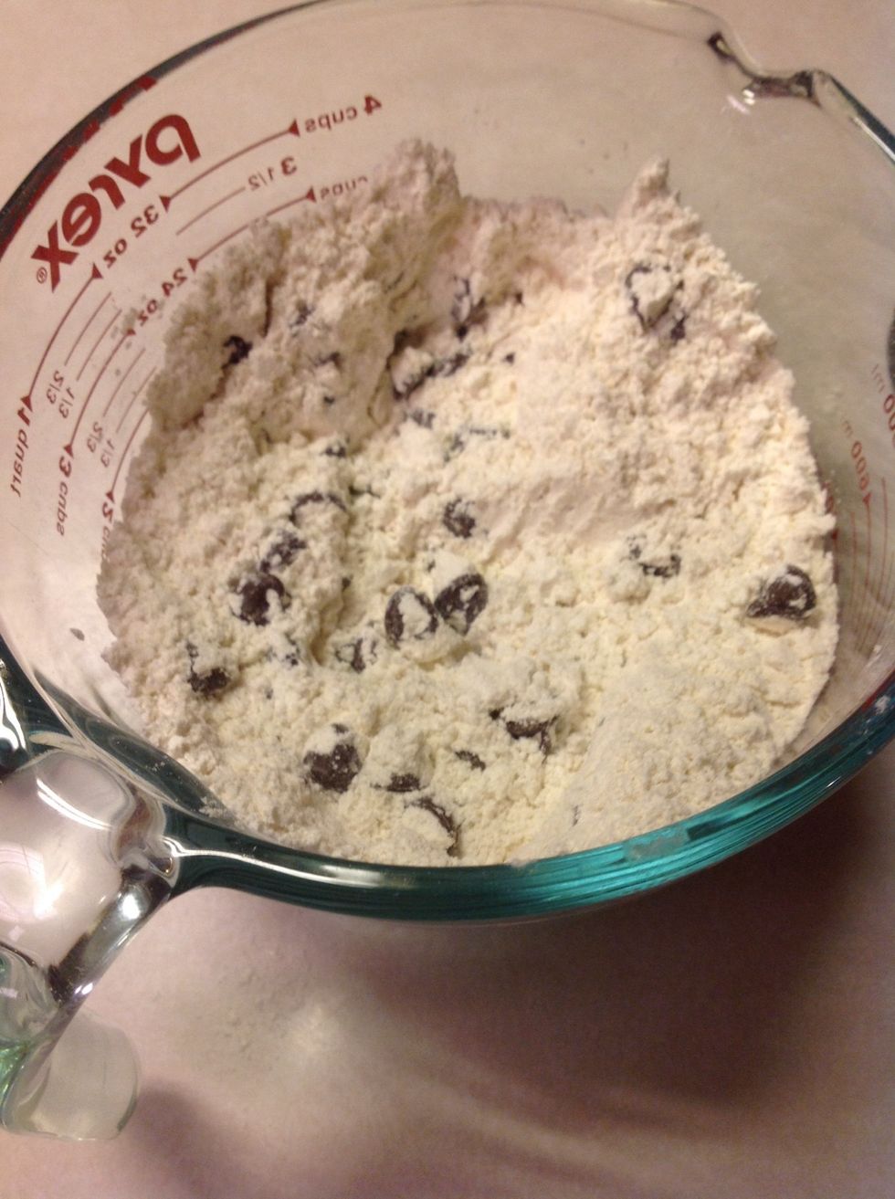 Mix the chocolate chips so that they are spread evenly through out the batter.
