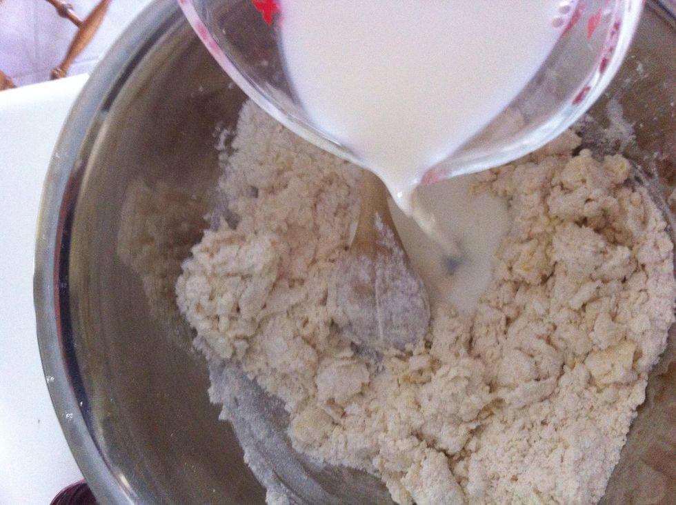 Mix the combination together, make another well, and add the rest of the milk slowly to get the right consistency :)