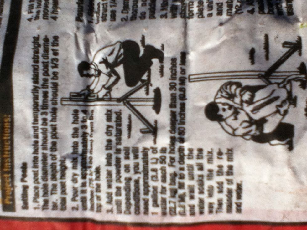 Mix the concrete. I used one 50lb bag because our soil is very hard and I used the old concrete for additional strength.