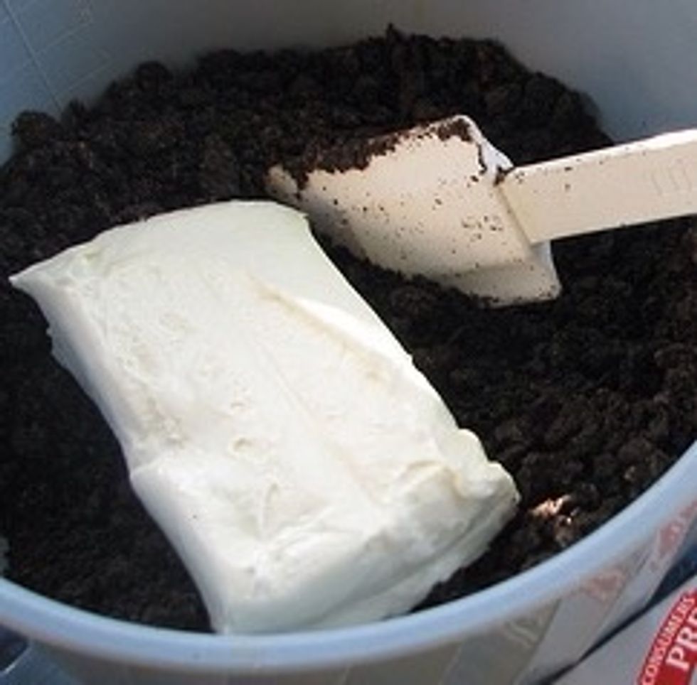 Mix the crushed Oreos with your cream cheese, until it's like a dough.