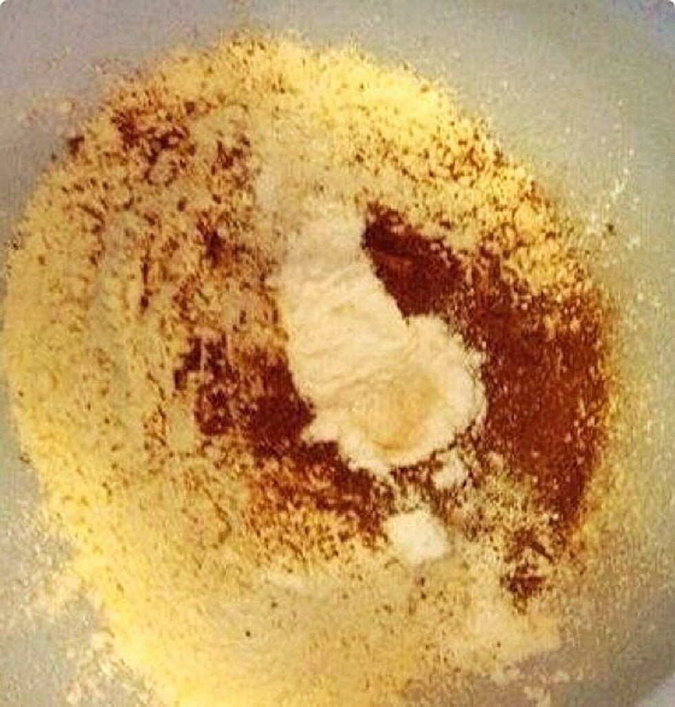 Mix the dry ingredients; flour, cinnamon, baking powder and ginger. If you like cardamon add some too!