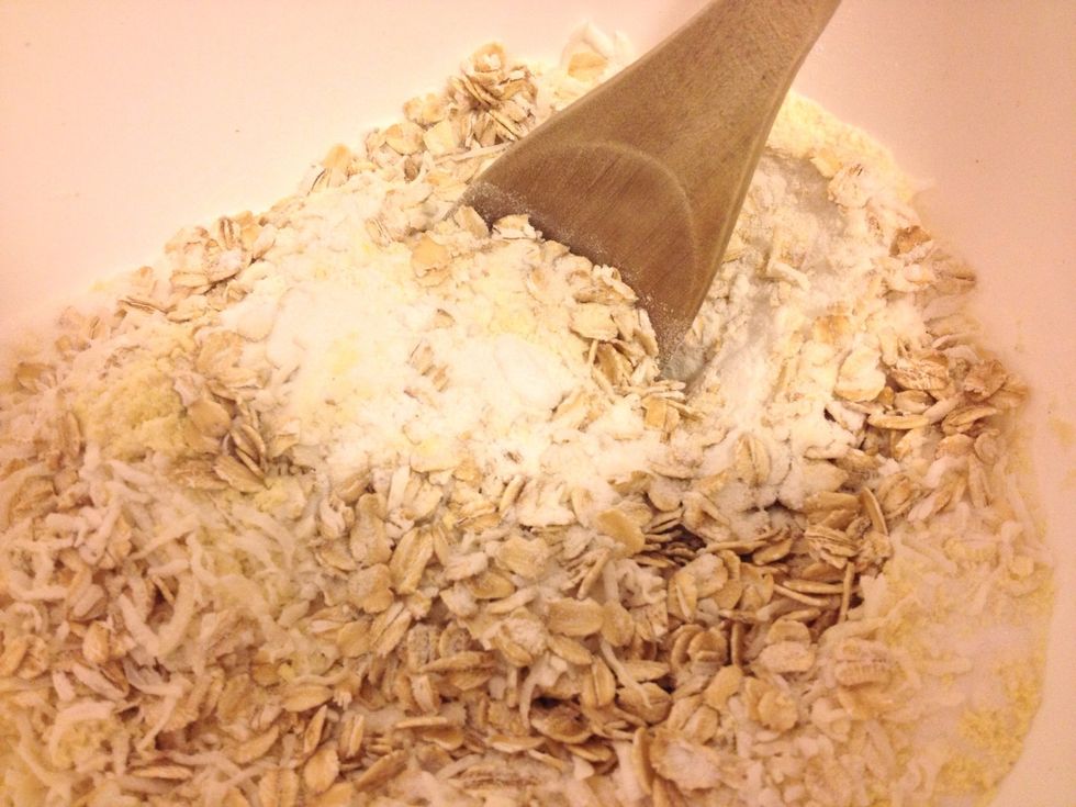 Mix the dry ingredients until they are well combined.