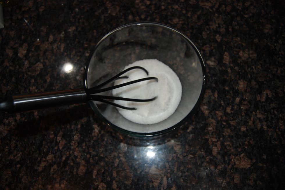 Mix the dry ingredients with a whisk in one bowl until all the clumps are out
