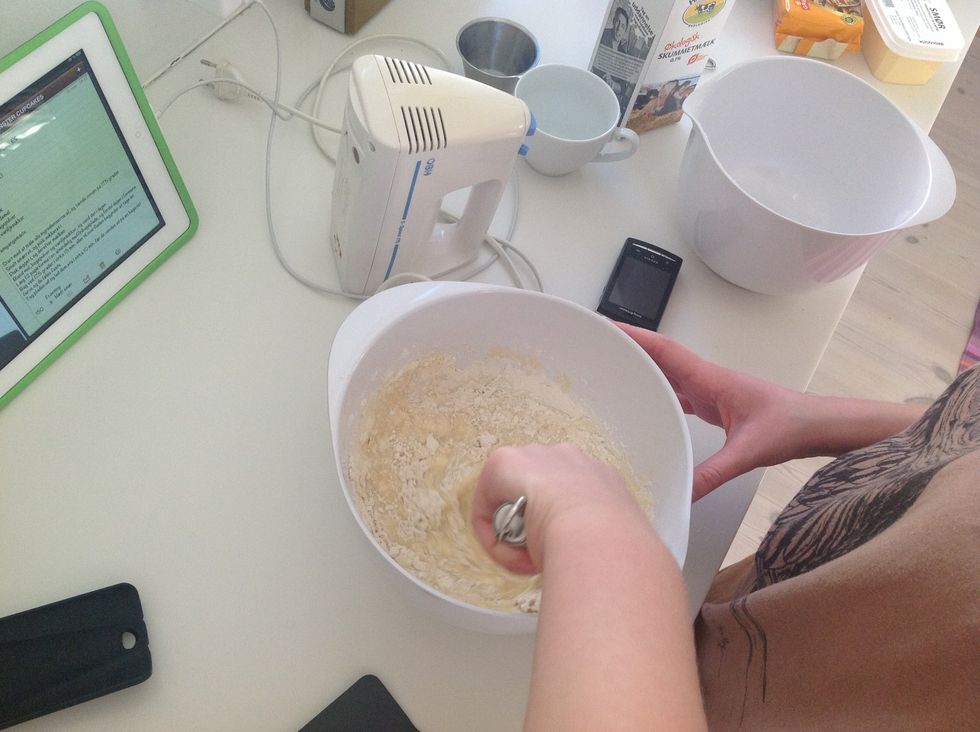 Mix the dry ingredients with the wet ones