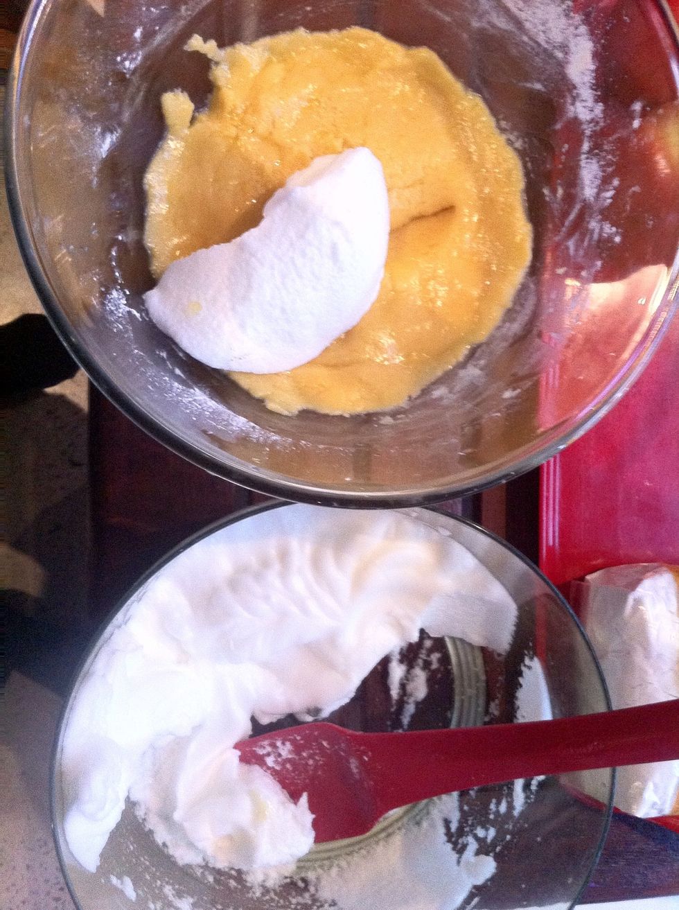 Mix the egg whites with the batter