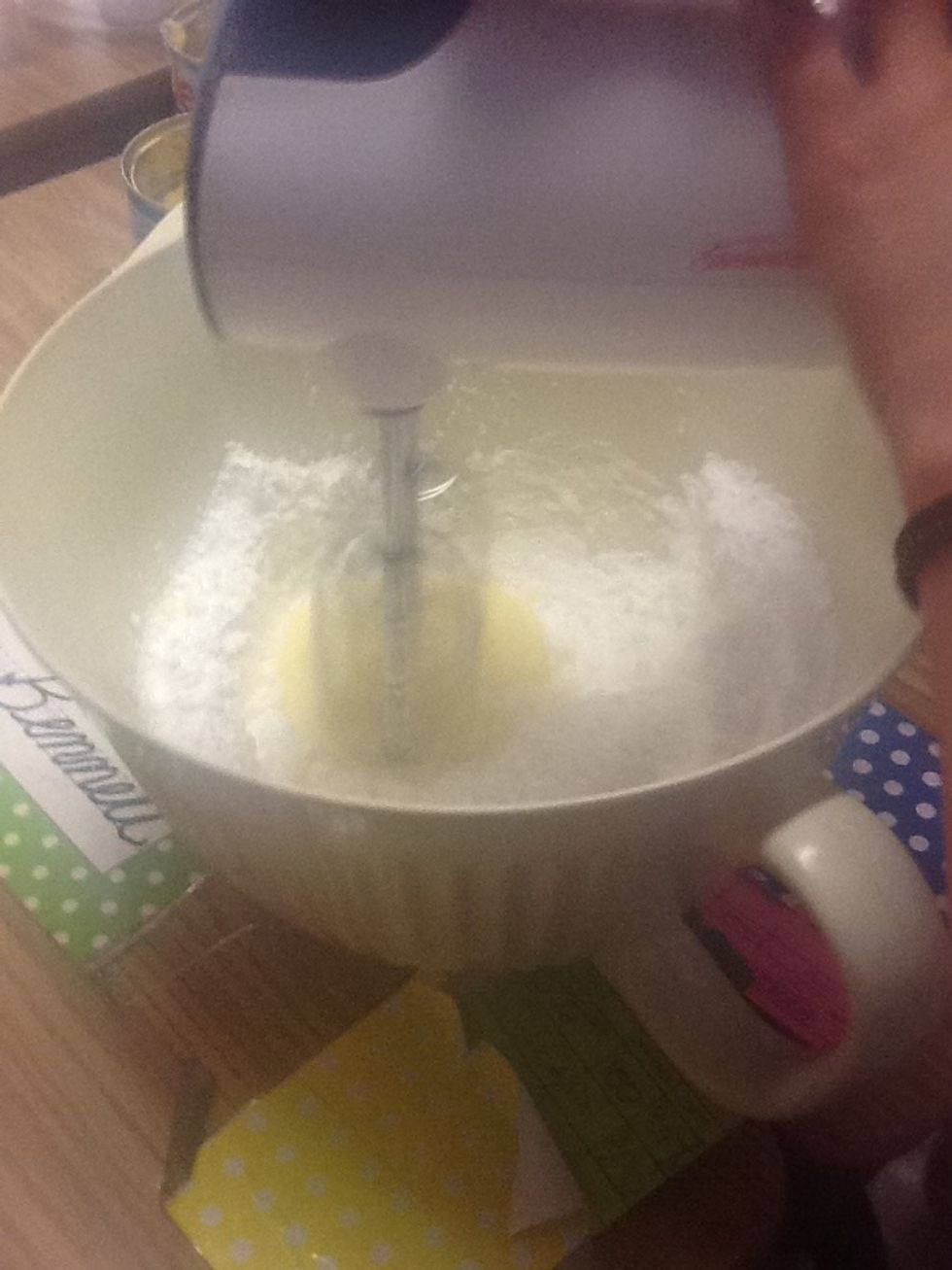 Mix the eggs butter and powdered sugar
