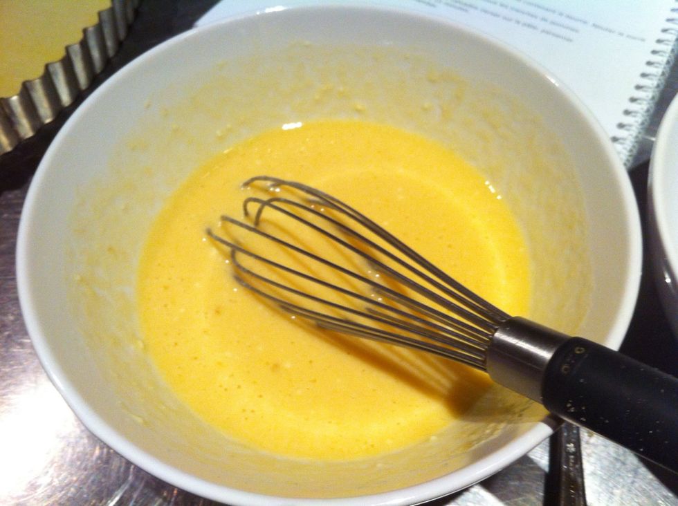 Mix the eggs, cream and the calvados