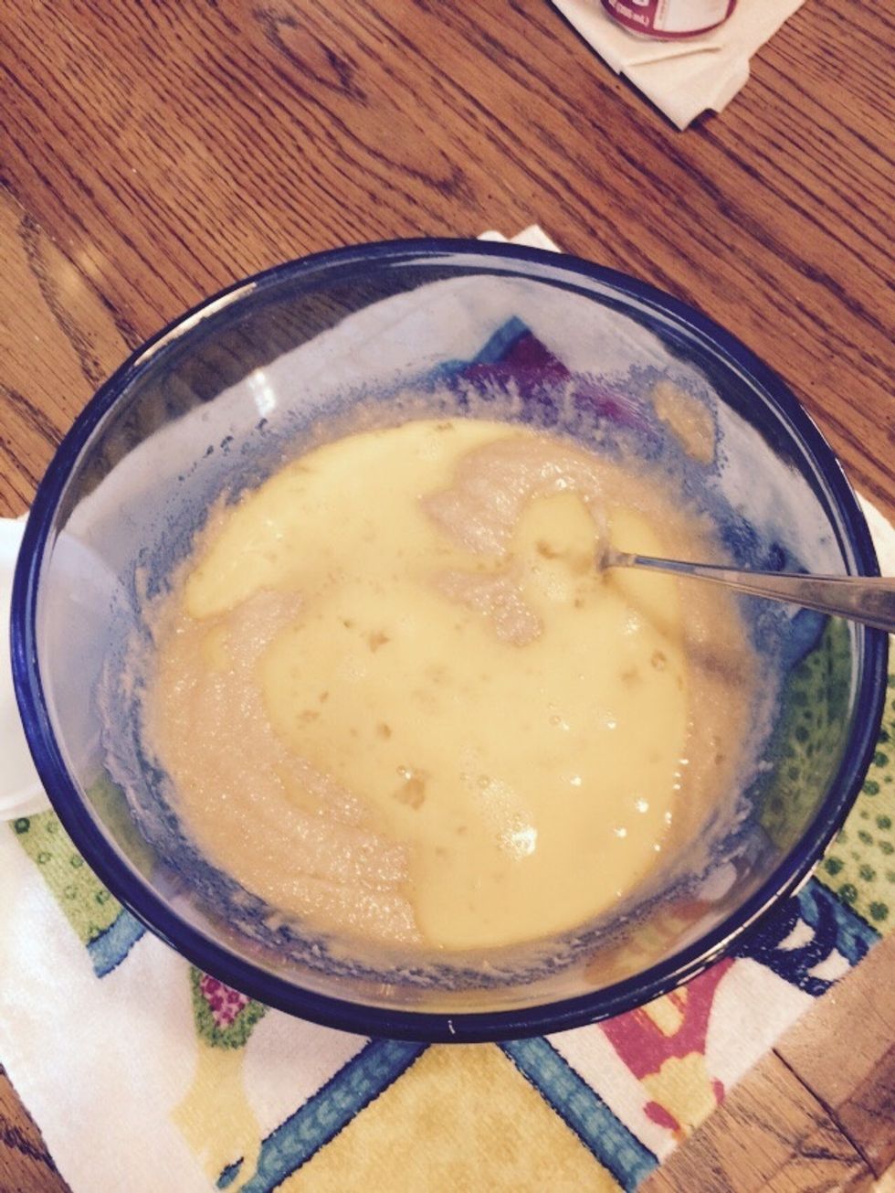 Mix the eggs in with the batter