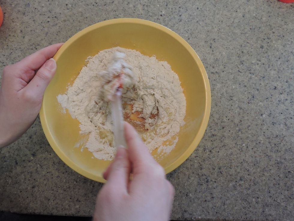 Mix the flour, peanut butter, and apple sauce together until combined.