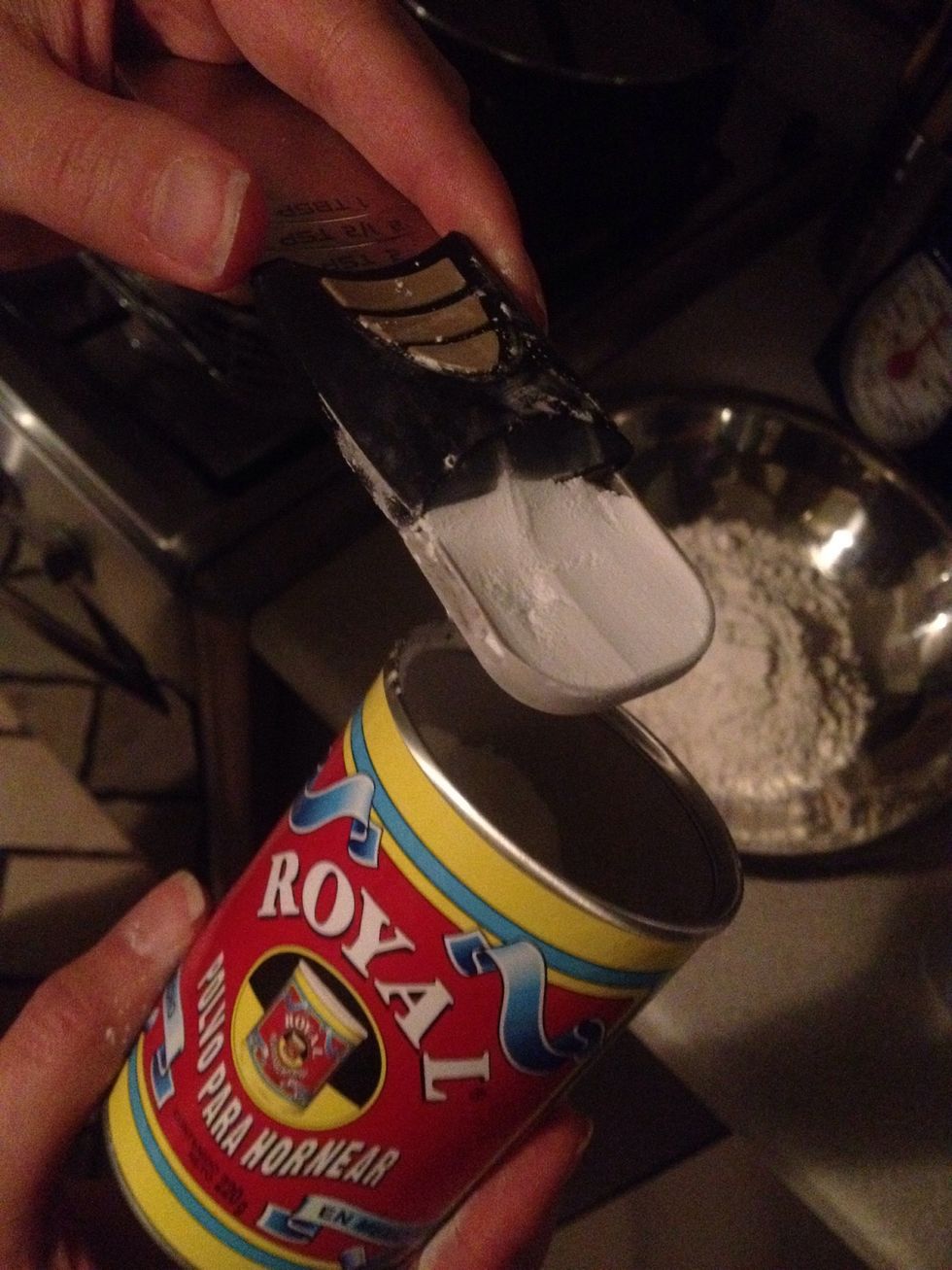 Mix the flour, salt, sugar and baking powder on a separate bowl