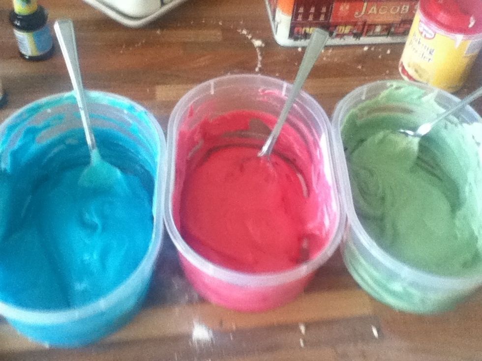 Mix the food colour into the separate containers