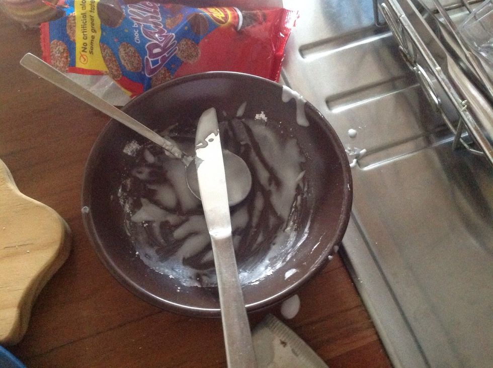 Mix the icing sugar and small bit water together until the icing is a thick paster. This will be your 'glue'