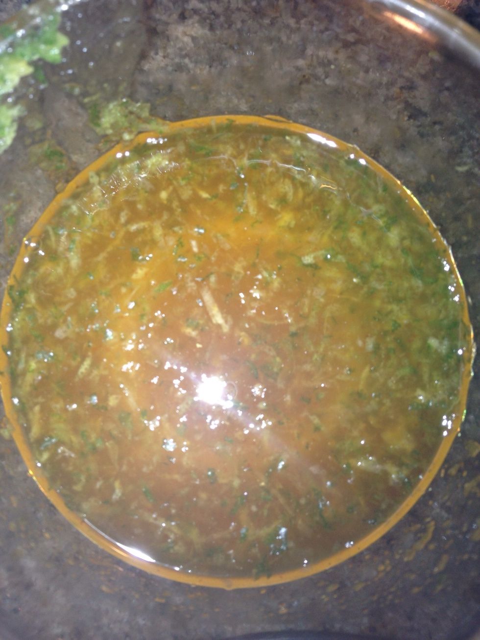 Mix the ingredients for the sauce.                  1/4 cup honey, 1/8 cup fresh orange juice, 2 teaspoons finely grated lemon peel, 1 teaspoon finely grated lime peel, 1  teaspoon sriracha.