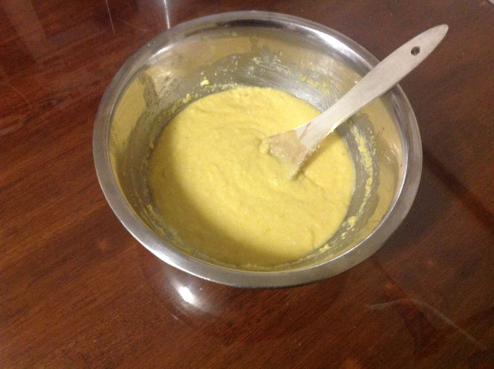 Mix the ingredients in the bowl with a wooden spoon until well combined