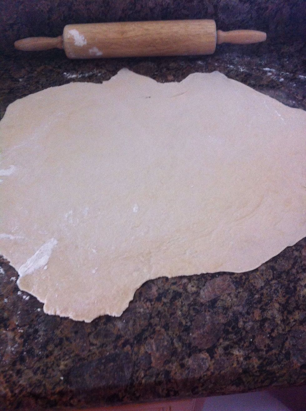 Mix the ingredients to form a manageable dough and stretch it. Not to thick. As shown on the picture.