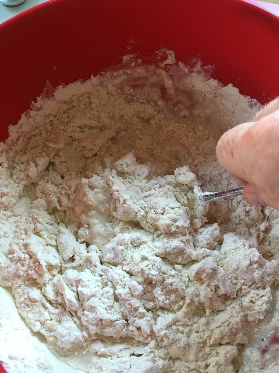 Mix the ingredients until a soft dough is formed.