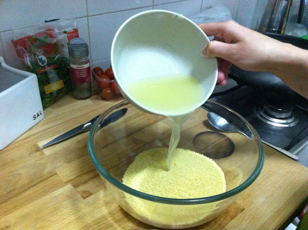 Mix the juice with 1 & 1/2 cup instant cous-cous