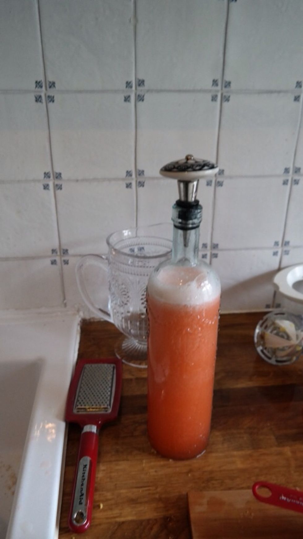 Mix the lemonade concentrate with water (I do half to half).