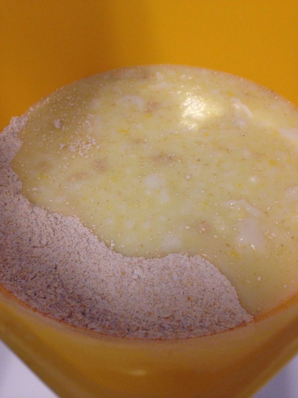 Mix the liquid ingredients into the dry ingredients until it forms a smooth batter.