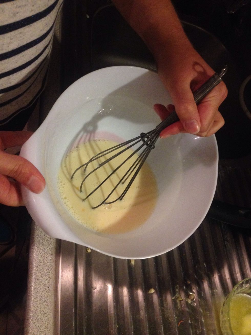 Mix the milk and eggs