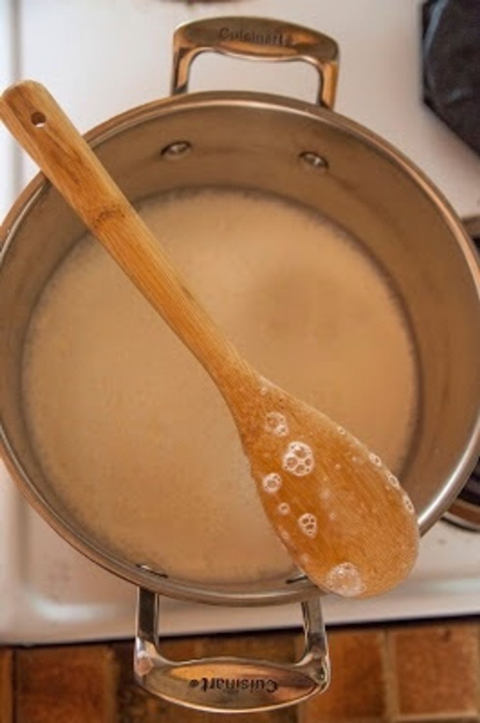 Mix the milk, cream and salt together in a heavy bottomed pan.