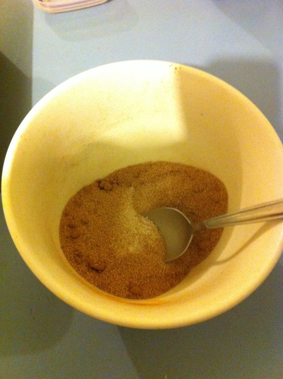 Mix the next part of sugar and cocoa in a bowl.