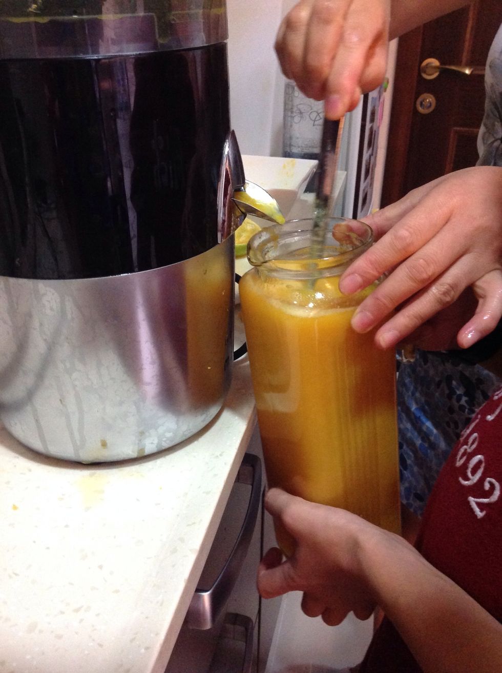 Mix the orange, lemon, and mango juice together...