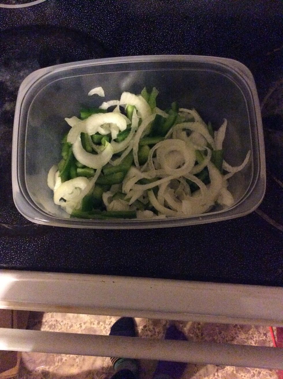 Mix the peppers and onion together in a bowl