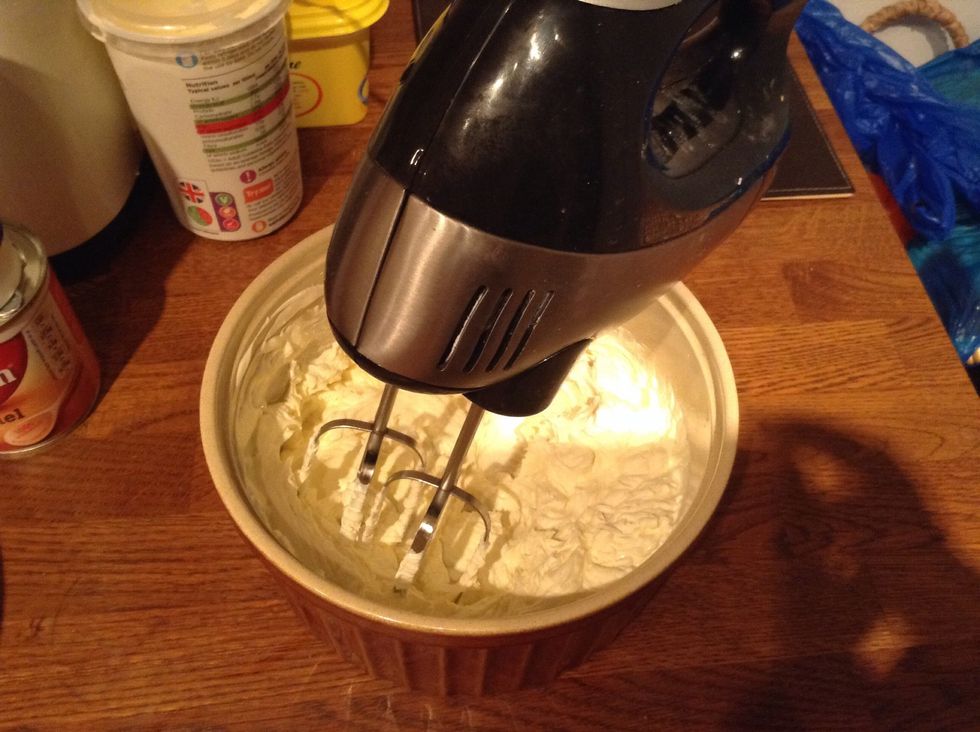 Mix the Philadelphia  cheese, creme fresh and the caster sugar in a bowl. Add the sugar in increments, this helpes the cheese absorb the sugar