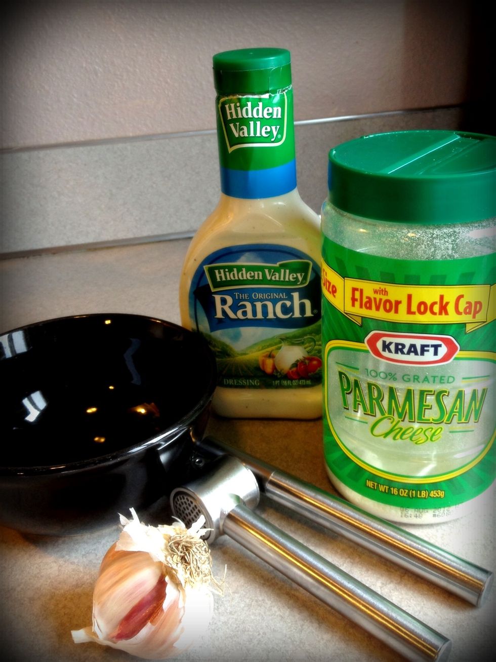 Mix the ranch, garlic, and Parmesan cheese.