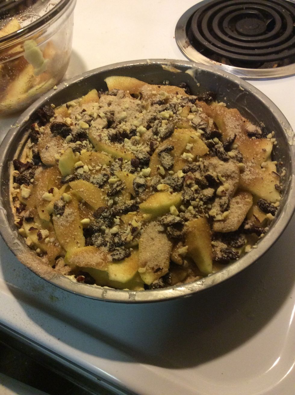 Mix the remaining tablespoon of sugar and cinnamon together and sprinkle evenly over the apples