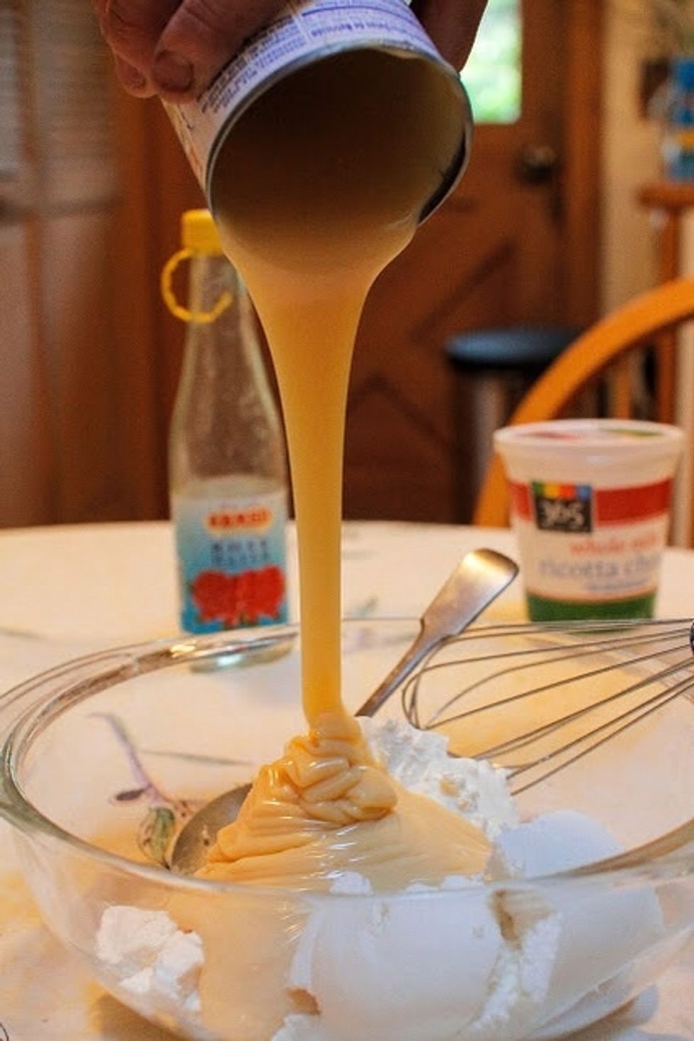 Mix the ricotta and condensed milk together well.