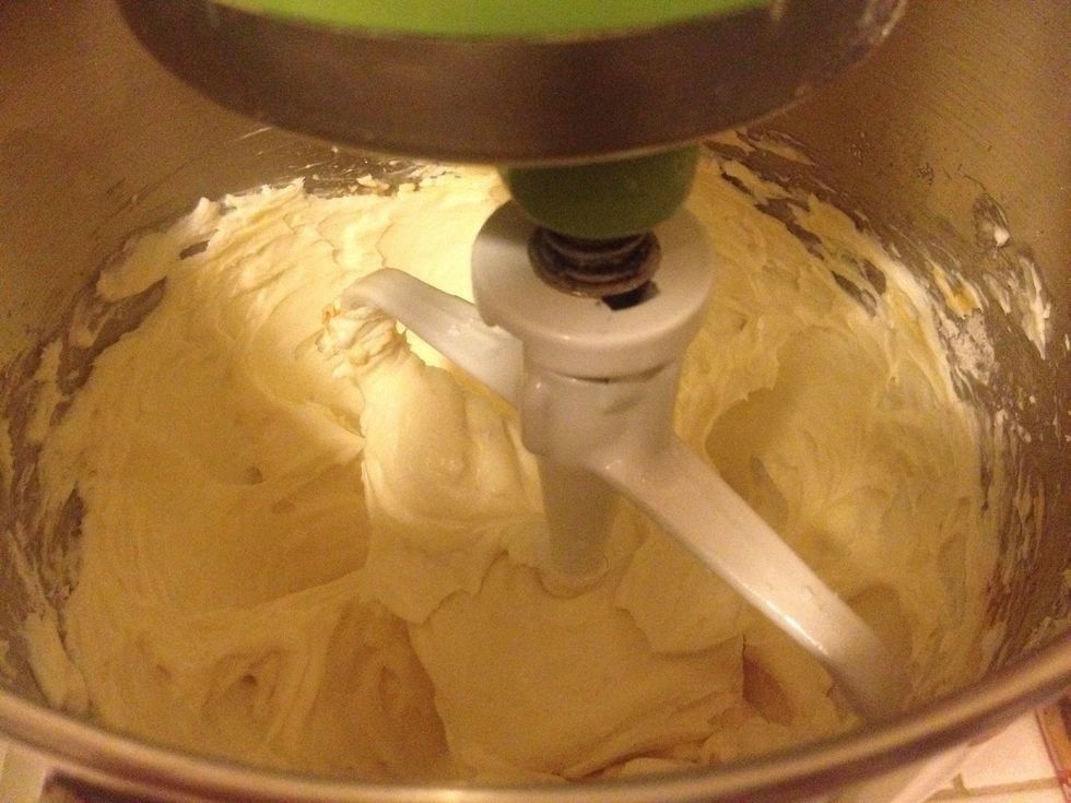 Mix the softened cream cheese and butter for 2 minutes on low speed
