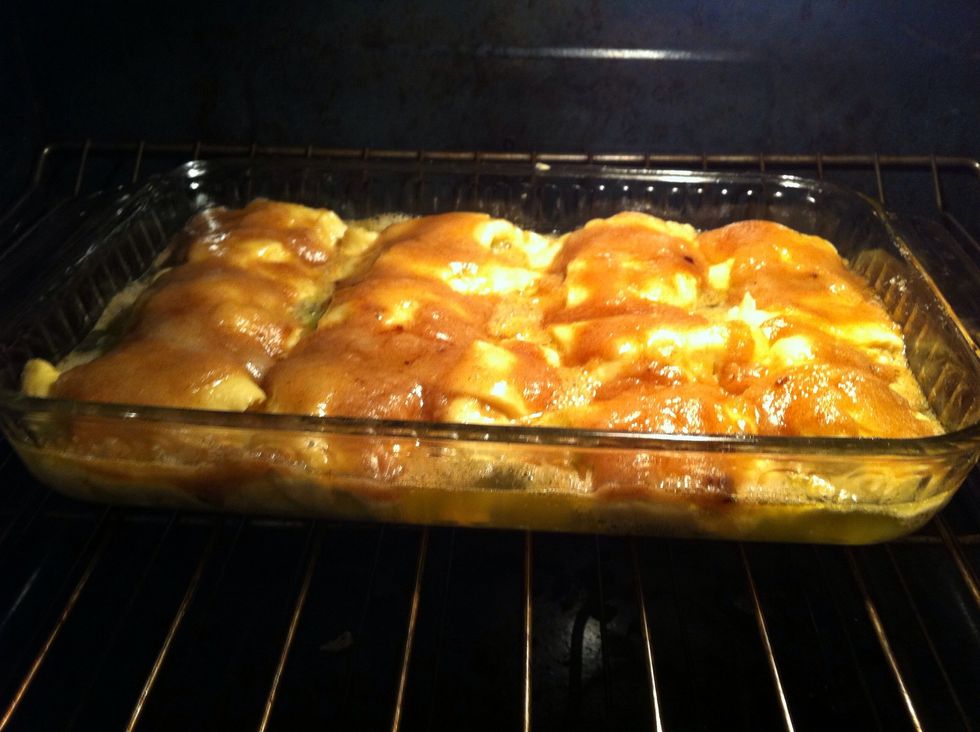 Mix the sugar, cinnamon & melted butter and pour/spoon over all the crescent-wrapped apples...now pour the Mtn Dew over top