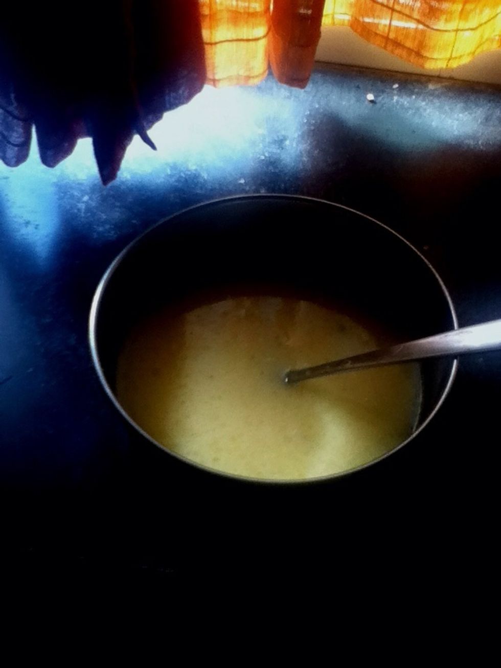 Mix the the egg, milk and vegetable oil in yet another bowl..