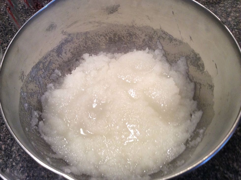 Mix the vegetable oil and sugar until it it completely blended.
