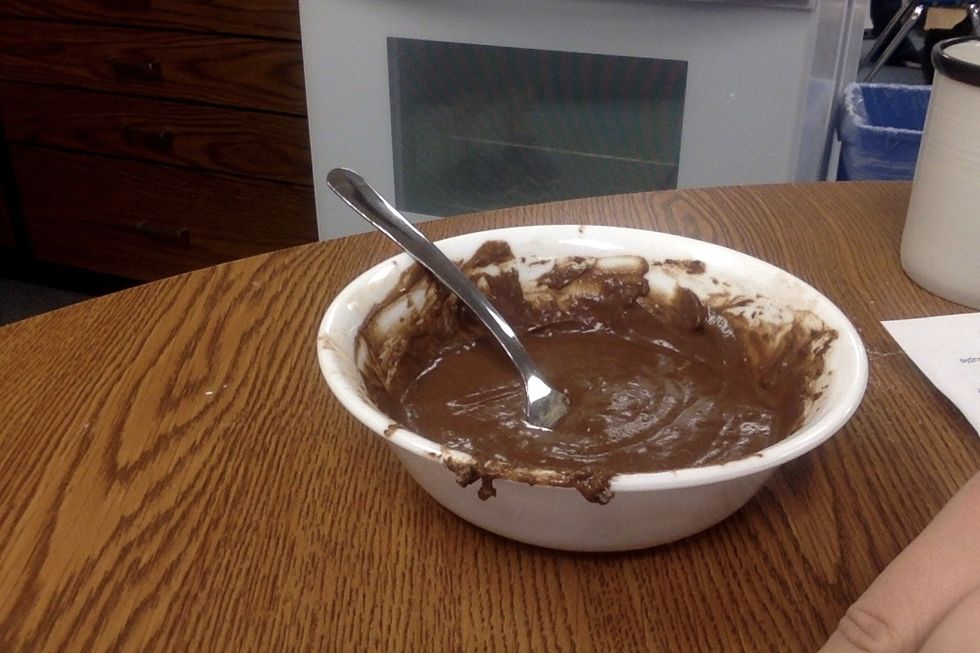 Mix the wet ingredients with the dry ingredients.